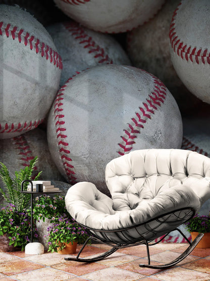 Baseballs in Dugout Wallpaper Mural. Game Room Decor. #7087