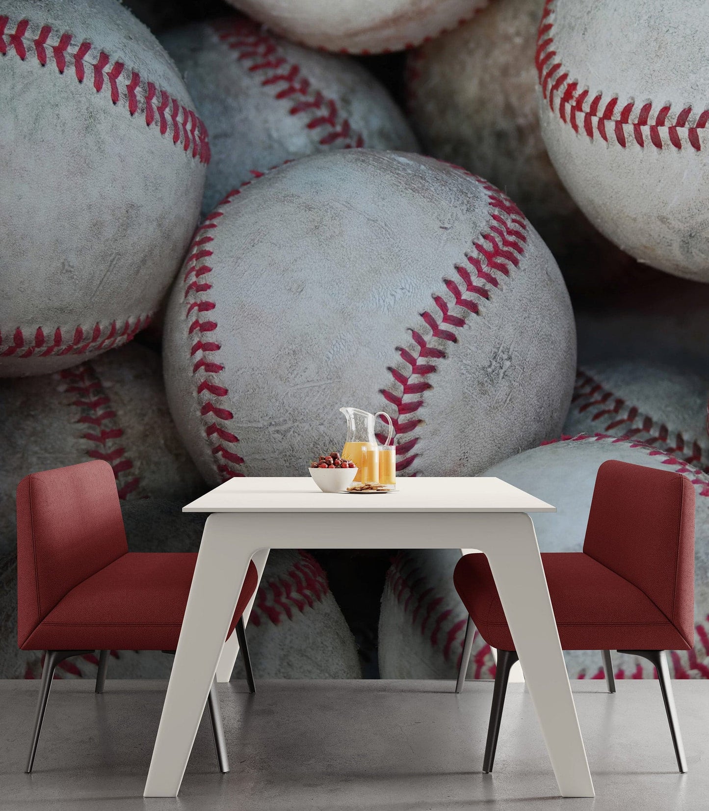 Baseballs in Dugout Wallpaper Mural. Game Room Decor. #7087