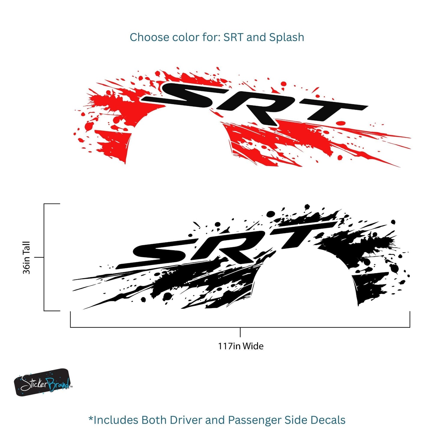 SRT Splatter Car Decal. For Challenger, Charger, Durango. Mopar. #7086
