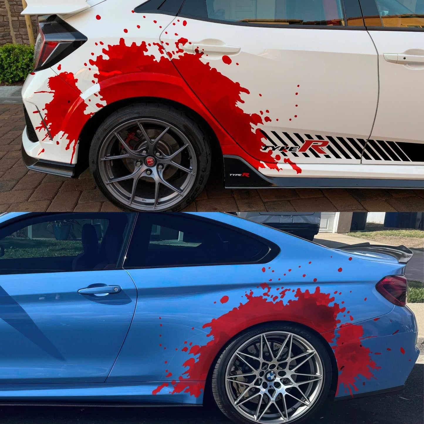 Red Blood Splatter Vinyl Graphic Car Decal. #7037