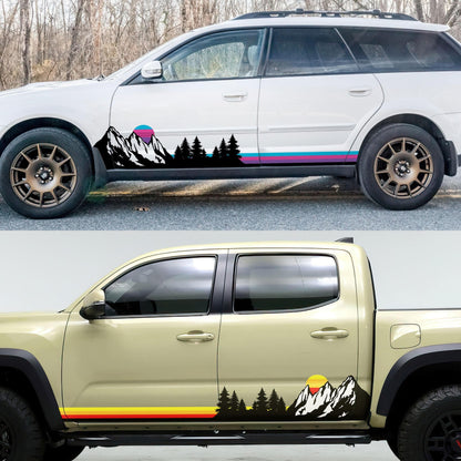 Mountain Forest Sunset Truck/Car Decal. Yellow, Orange, Red Color Scheme. #6811