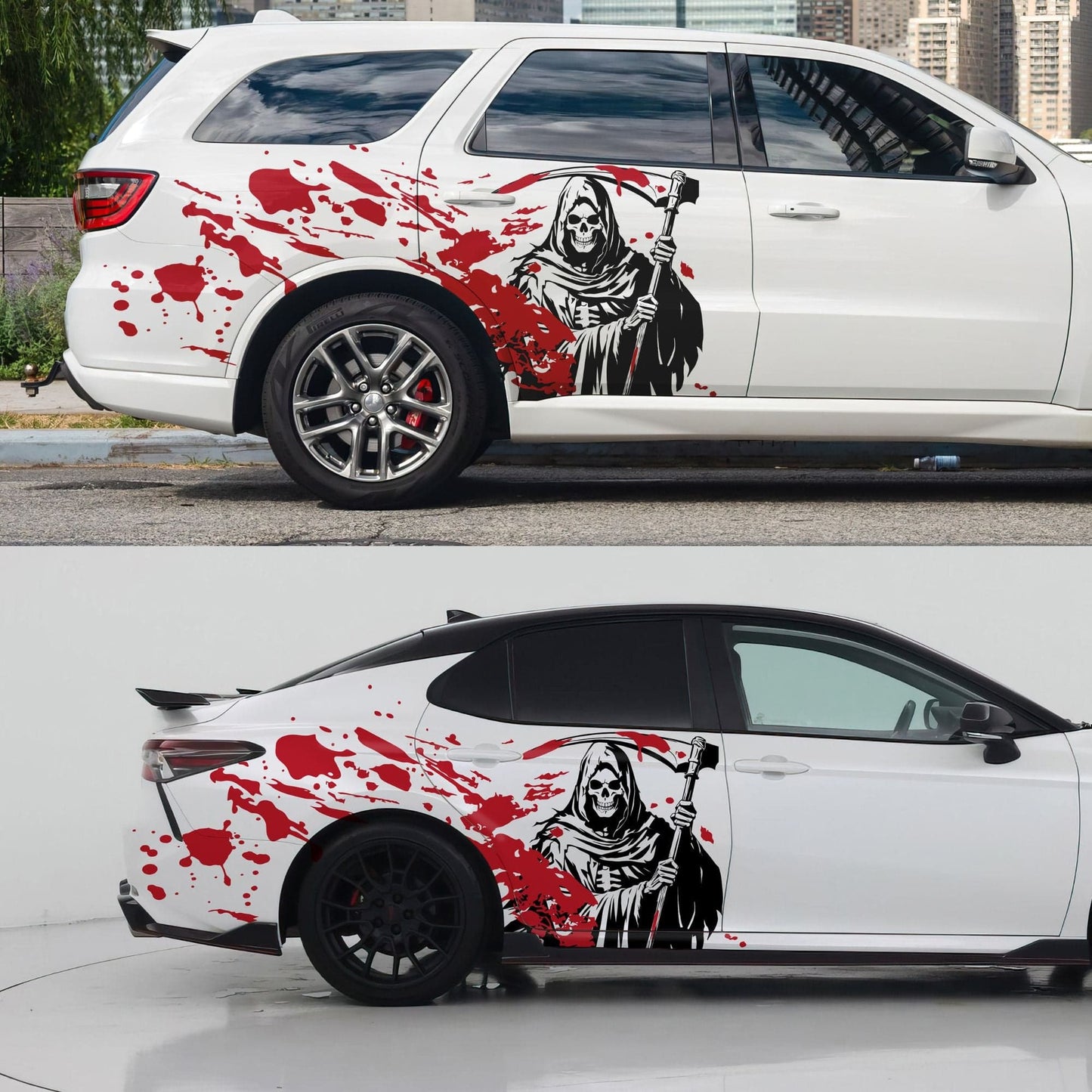 Grim Reaper Blood Splatter Car Decal. #7082