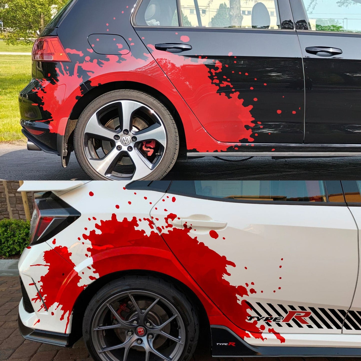 Red Blood Splatter Vinyl Graphic Car Decal. #7037