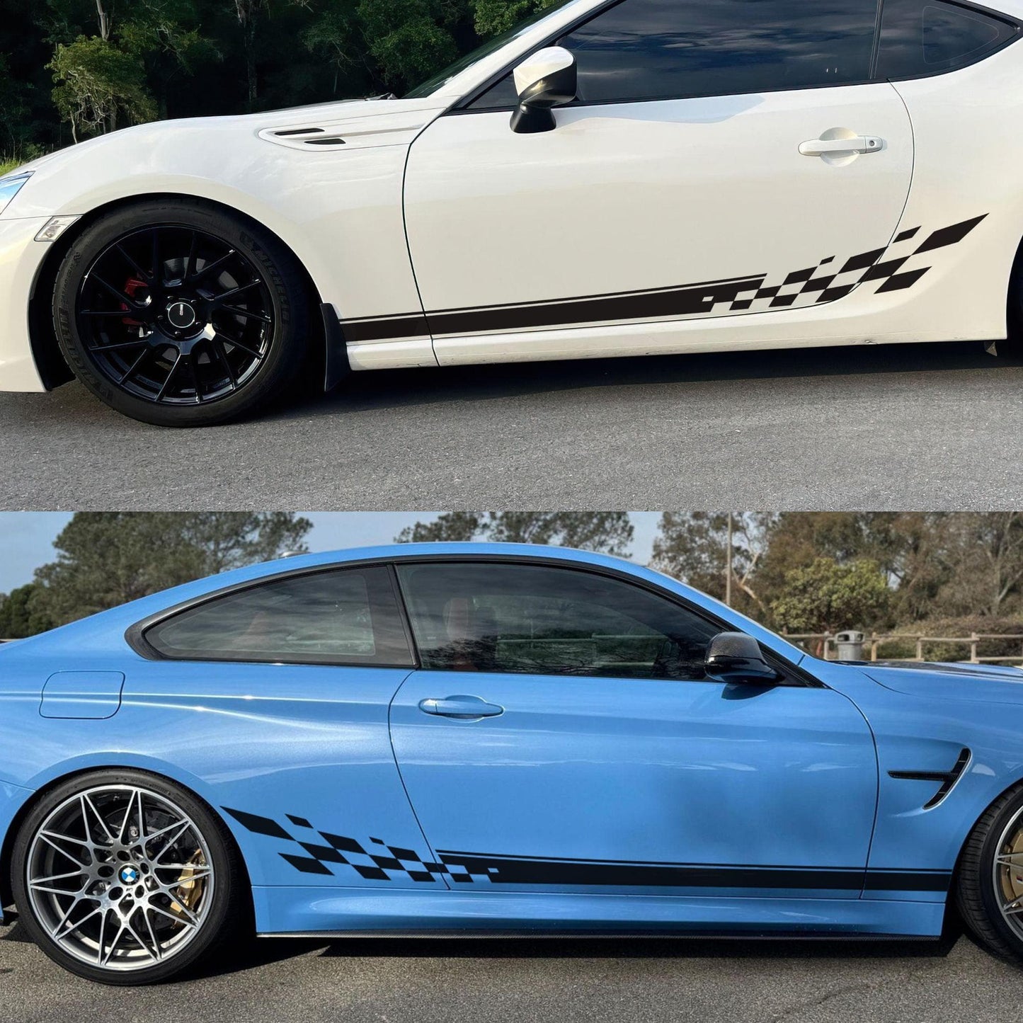 Checker Flag Car Decal Sticker. Racing Stripes Graphic Sticker. #6999