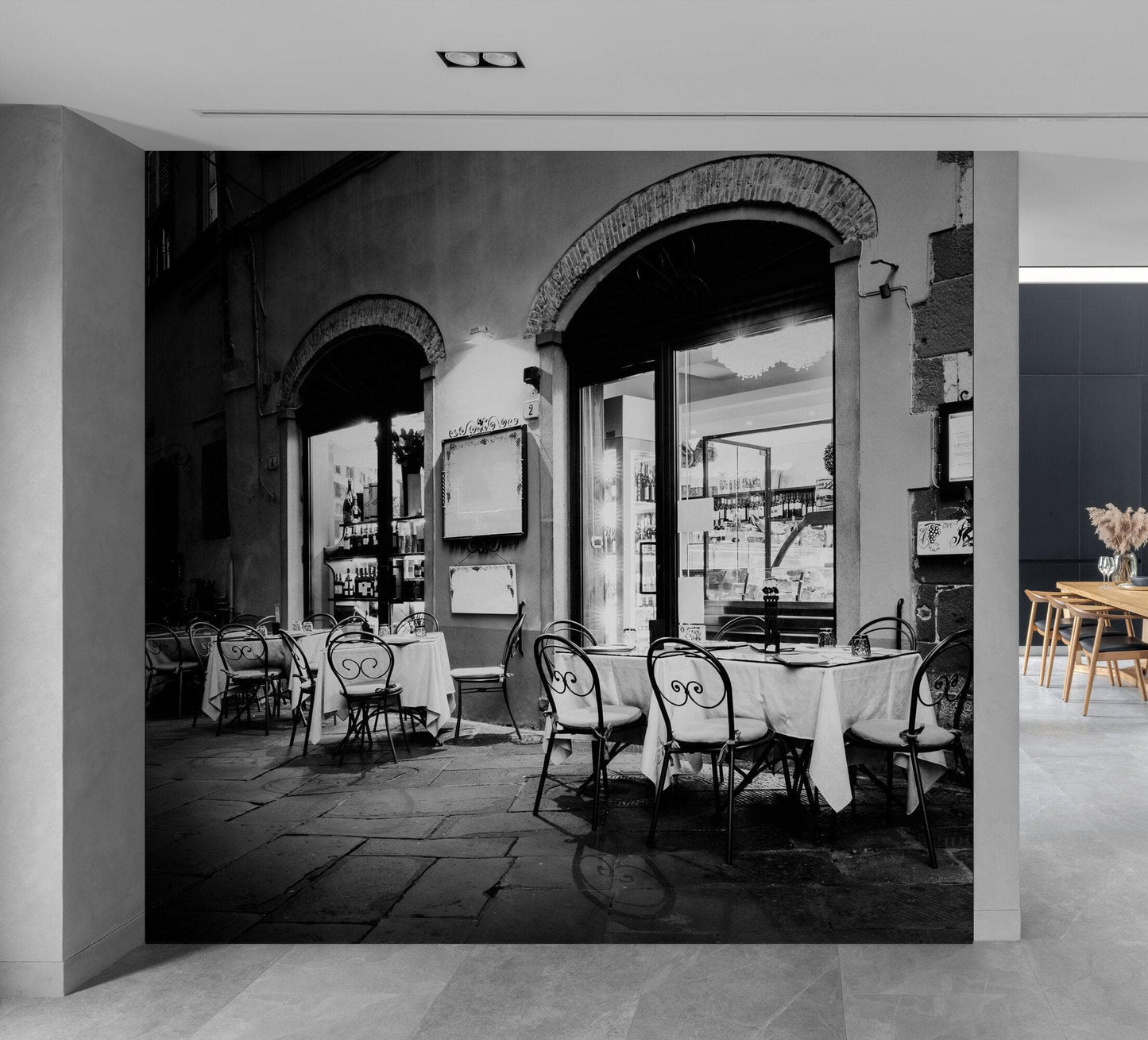 Black and White European Café Street Diner Wallpaper Mural. #FT-207-VE90