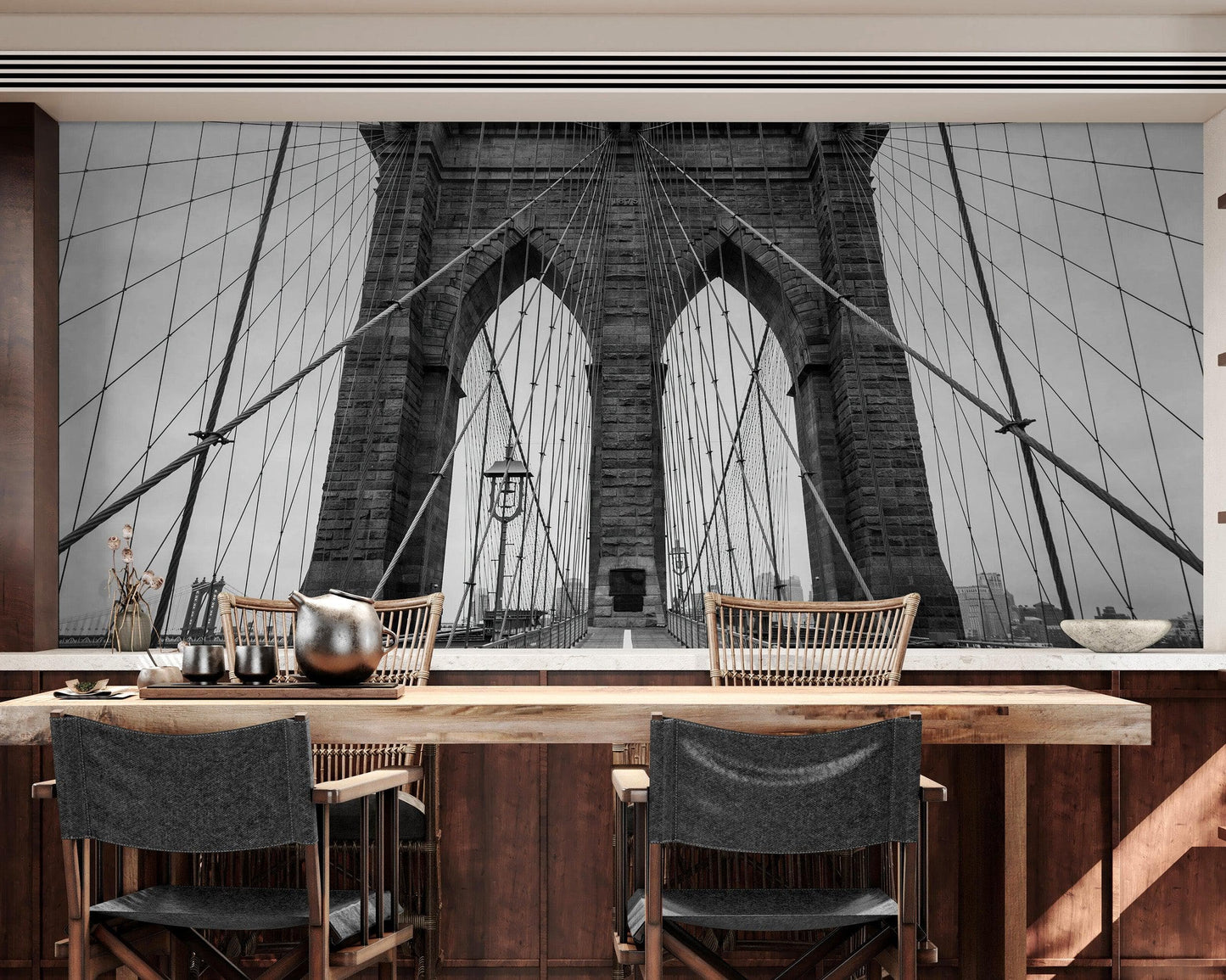 Black and White Brooklyn Bridge Wallpaper Mural. New York City Theme Decor. #6798