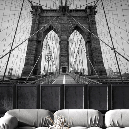 Black and White Brooklyn Bridge Wallpaper Mural. New York City Theme Decor. #6798