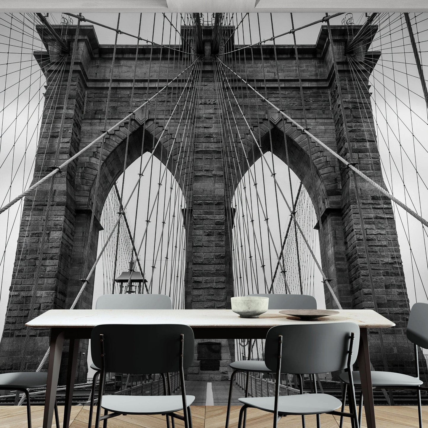 Black and White Brooklyn Bridge Wallpaper Mural. New York City Theme Decor. #6798