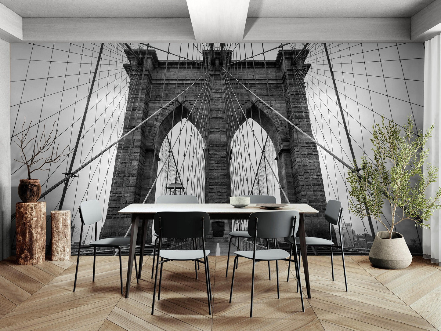 Black and White Brooklyn Bridge Wallpaper Mural. New York City Theme Decor. #6798