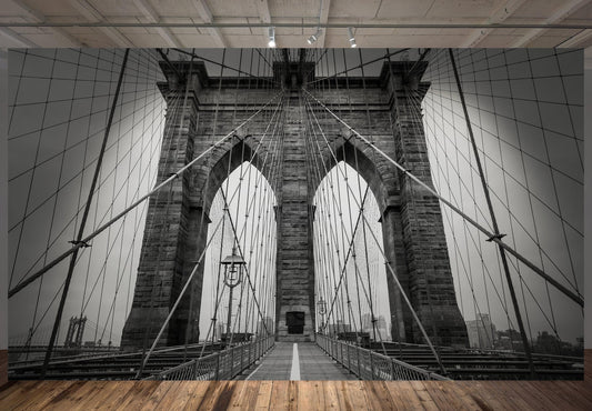 Black and White Brooklyn Bridge Wallpaper Mural. New York City Theme Decor. #6798