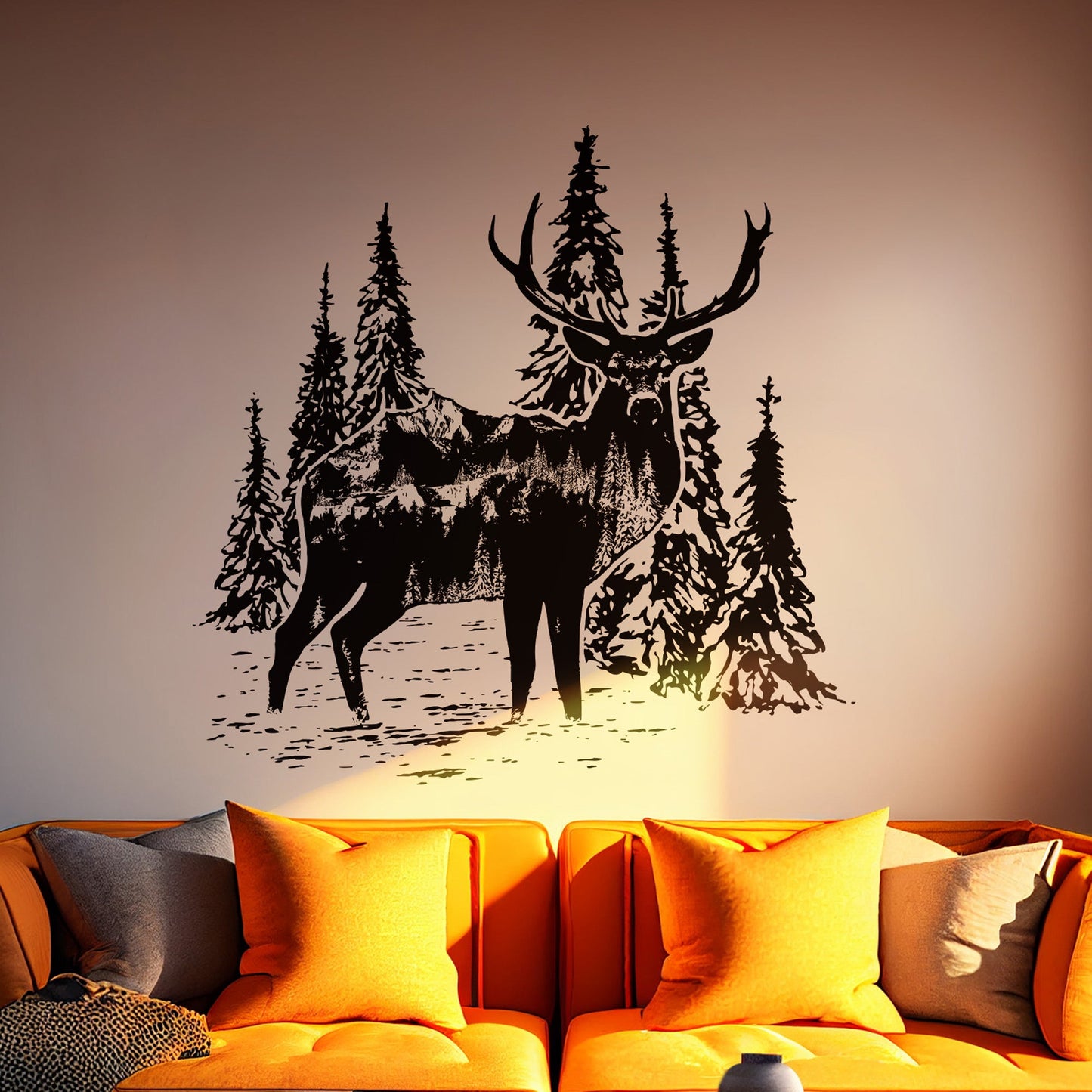 Deer in Forest Mountain Wall Decal Sticker. #6106