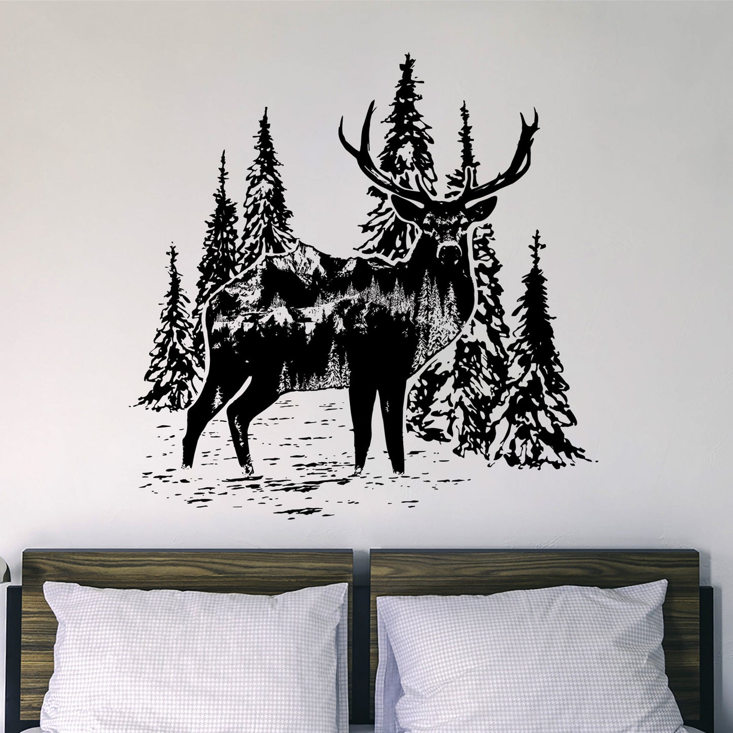 Deer in Forest Mountain Wall Decal Sticker. #6106