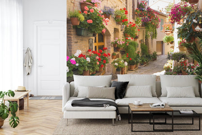 European Village Alleyway with Flowers Wallpaper Mural. #FT-206-VE90