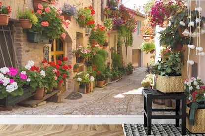 European Village Alleyway with Flowers Wallpaper Mural. #FT-206-VE90