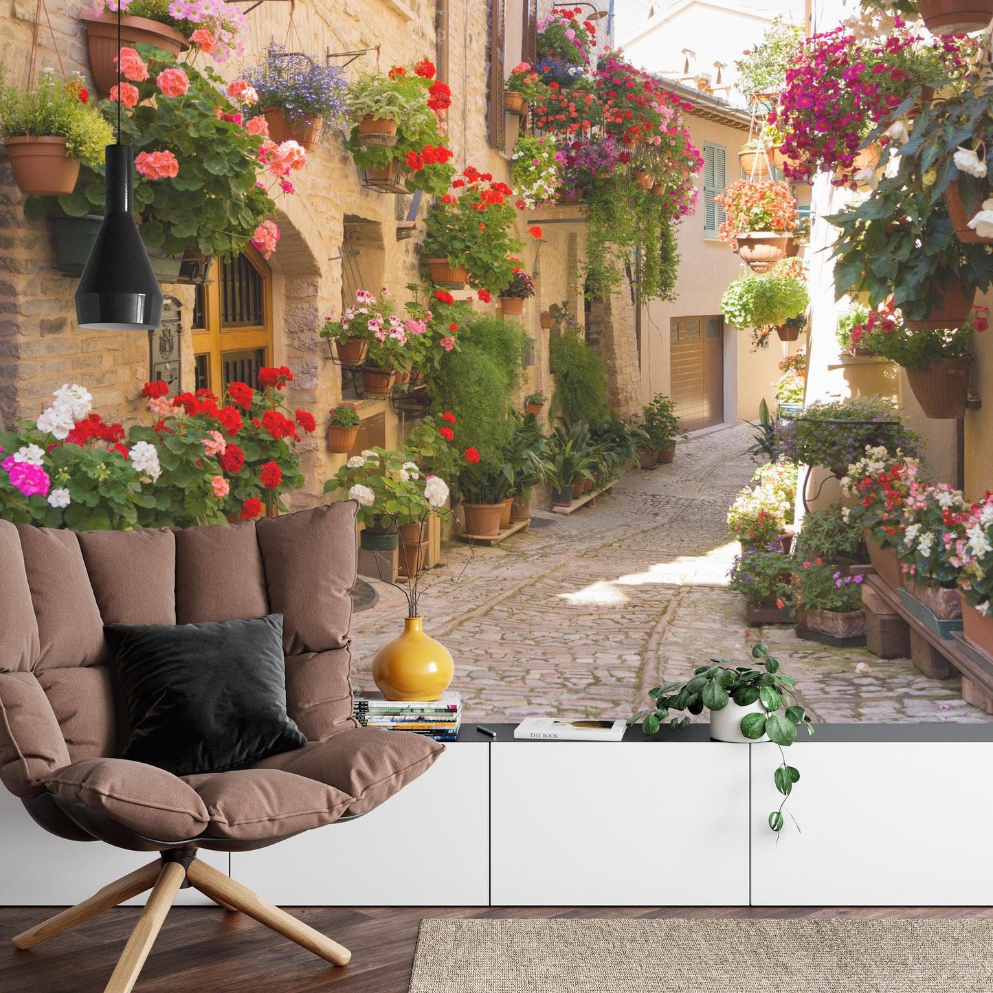 European Village Alleyway with Flowers Wallpaper Mural. #FT-206-VE90