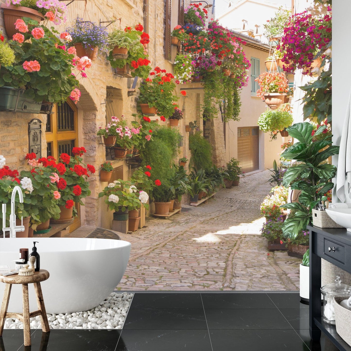 European Village Alleyway with Flowers Wallpaper Mural. #FT-206-VE90