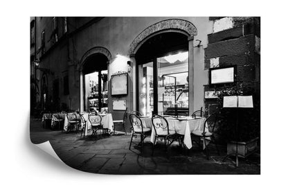 Black and White European Café Street Diner Wallpaper Mural. #FT-207-VE90