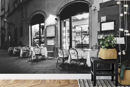 Black and White European Café Street Diner Wallpaper Mural. #FT-207-VE90