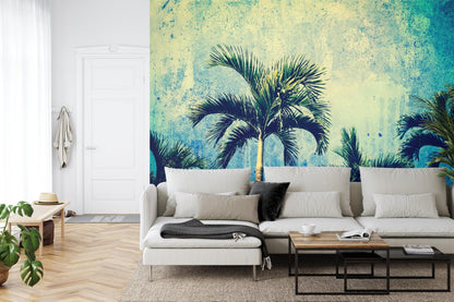 Urban Jungle Tropical Tree Wallpaper Mural. Grunge Decor. #FT-3590