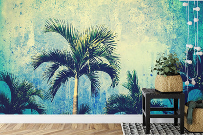 Urban Jungle Tropical Tree Wallpaper Mural. Grunge Decor. #FT-3590