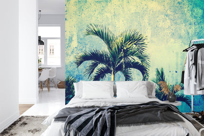 Urban Jungle Tropical Tree Wallpaper Mural. Grunge Decor. #FT-3590