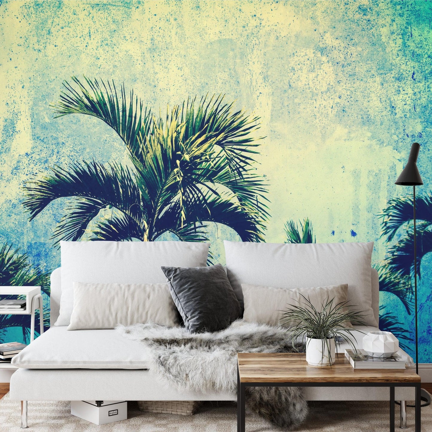 Urban Jungle Tropical Tree Wallpaper Mural. Grunge Decor. #FT-3590