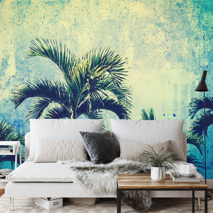 Urban Jungle Tropical Tree Wallpaper Mural. Grunge Decor. #FT-3590