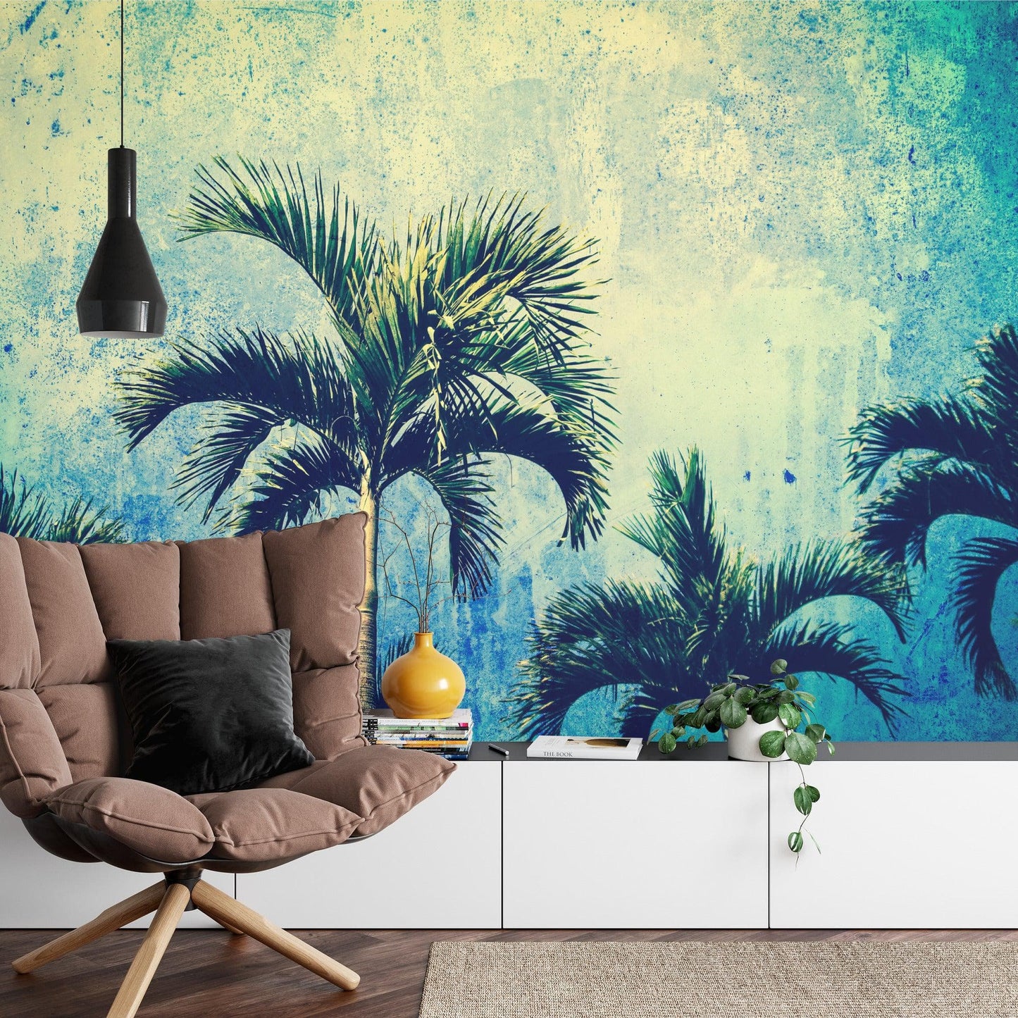 Urban Jungle Tropical Tree Wallpaper Mural. Grunge Decor. #FT-3590