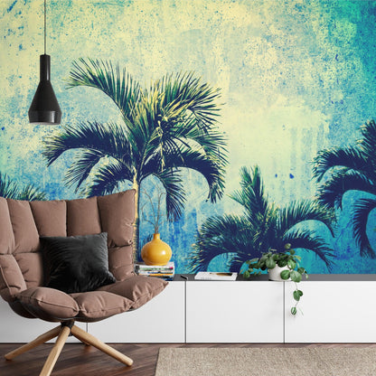 Urban Jungle Tropical Tree Wallpaper Mural. Grunge Decor. #FT-3590