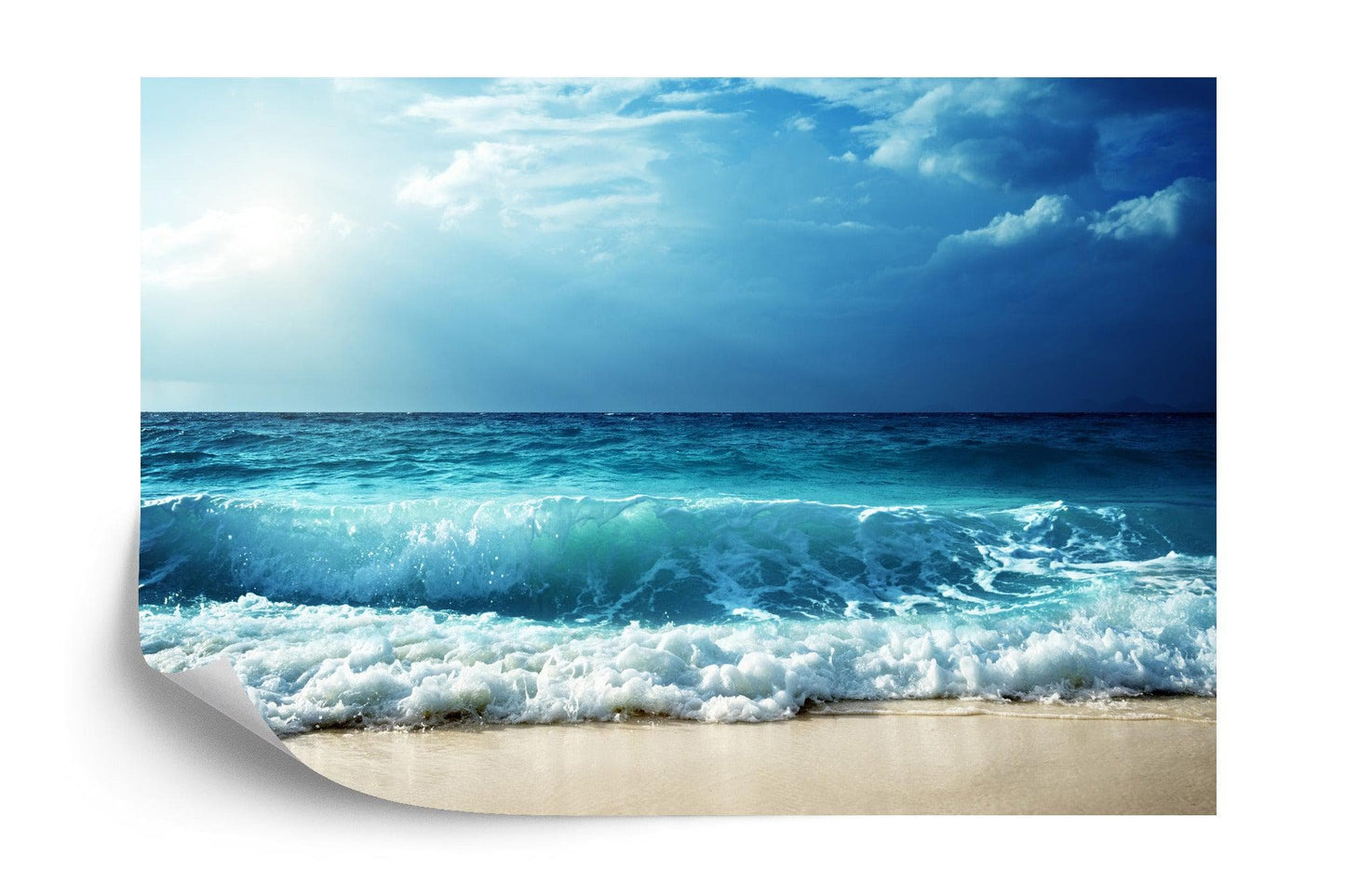 Blue Ocean Waves Wallpaper - Coastal Beach Wall Mural. #FT-377