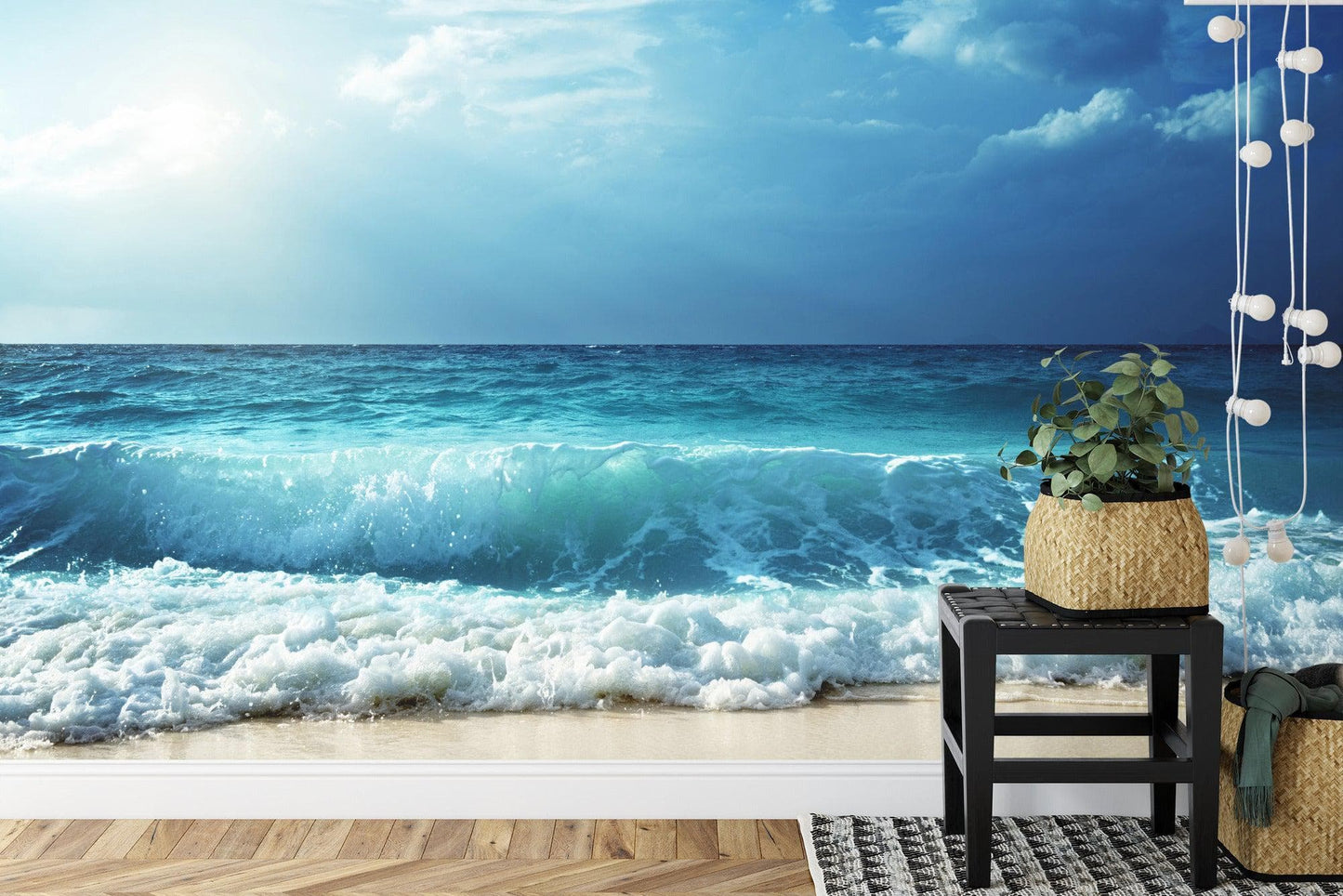 Blue Ocean Waves Wallpaper - Coastal Beach Wall Mural. #FT-377