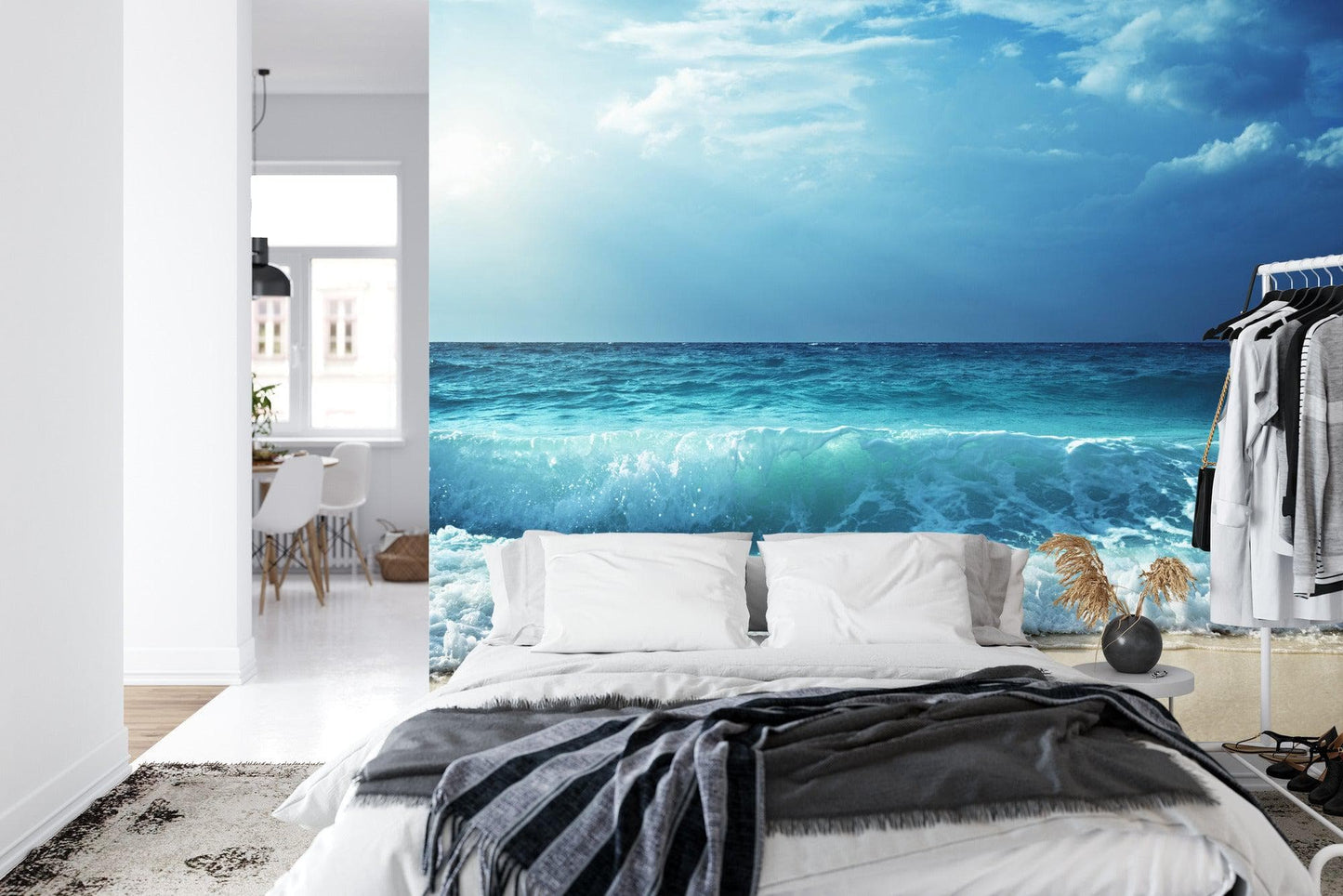 Blue Ocean Waves Wallpaper - Coastal Beach Wall Mural. #FT-377