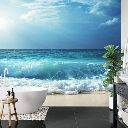 Blue Ocean Waves Wallpaper - Coastal Beach Wall Mural. #FT-377