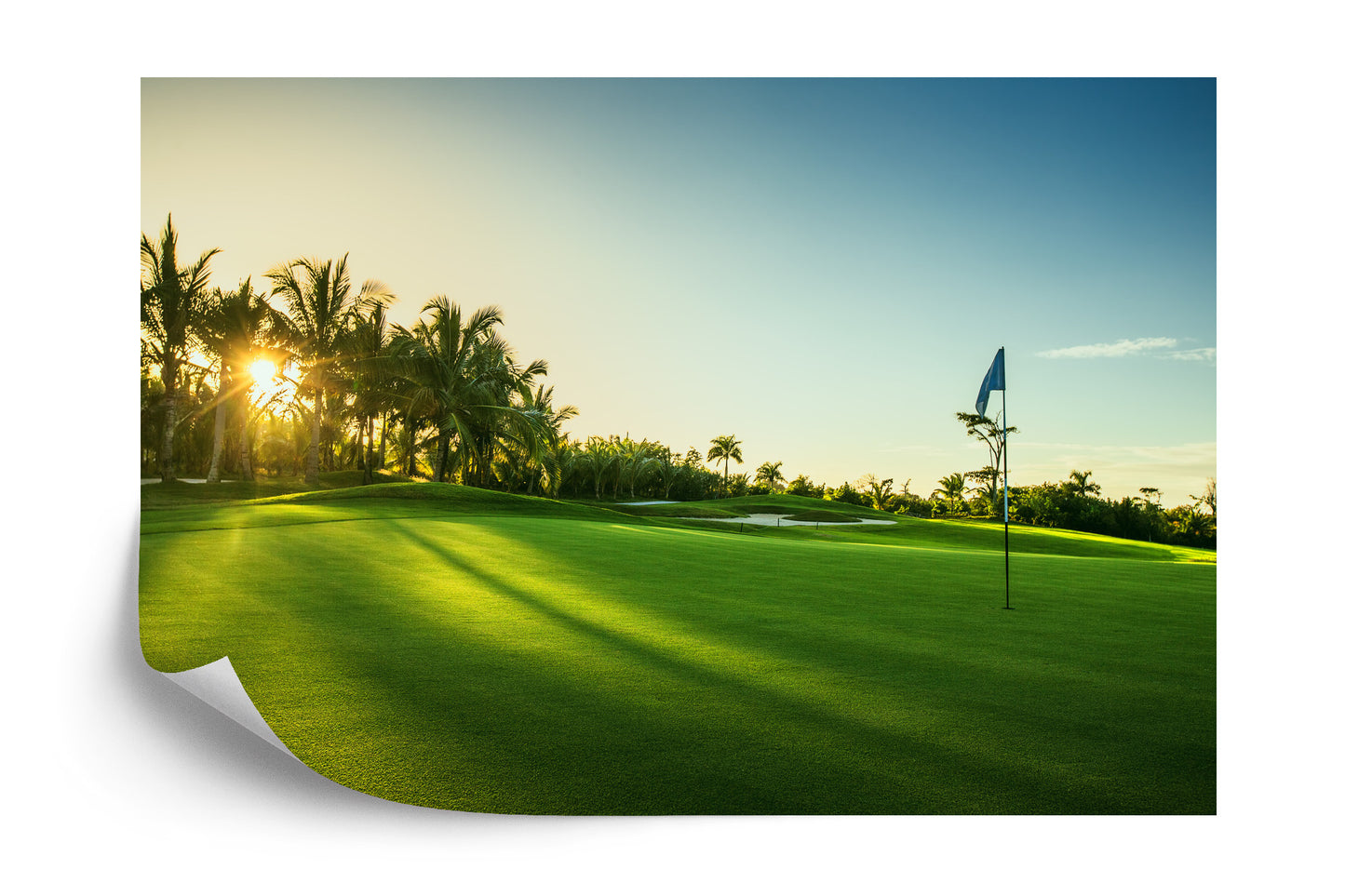 Golf Course Green Over Sunset Wallpaper Mural. #FT-3797