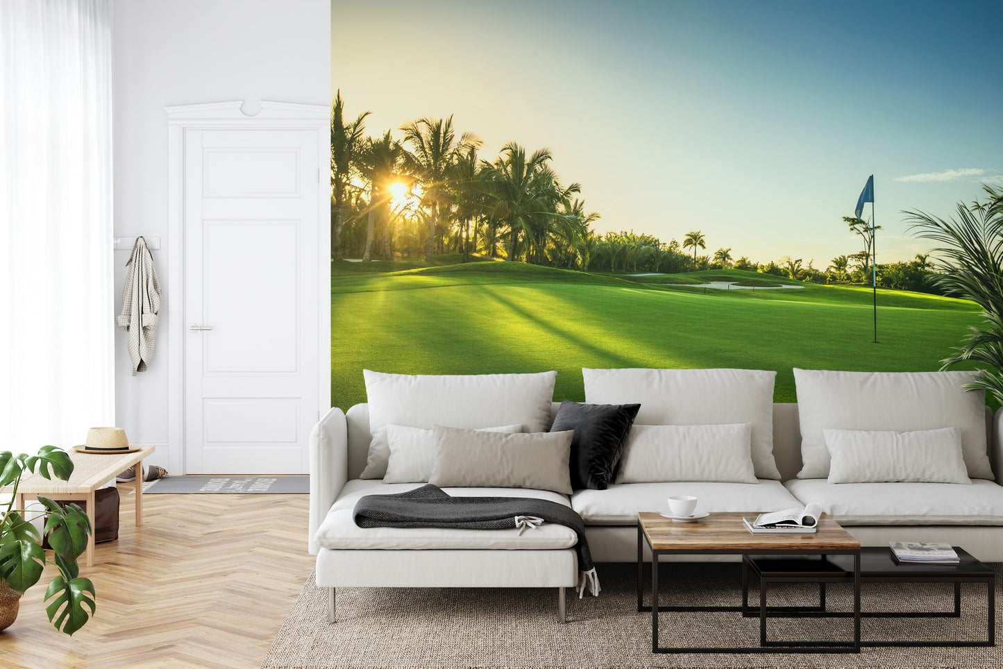 Golf Course Green Over Sunset Wallpaper Mural. #FT-3797