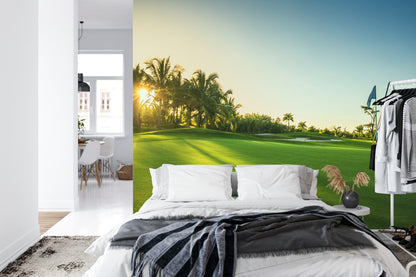 Golf Course Green Over Sunset Wallpaper Mural. #FT-3797