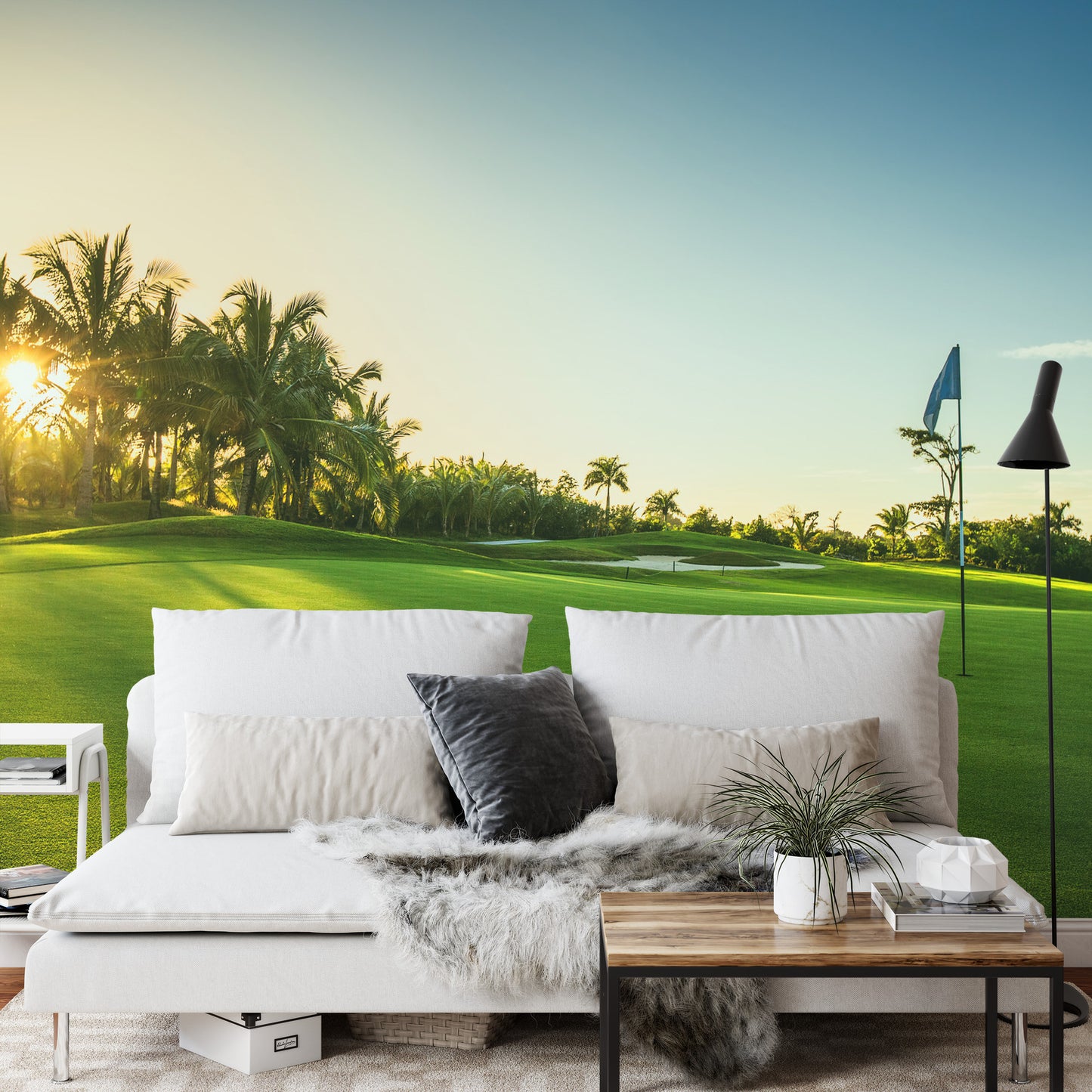 Golf Course Green Over Sunset Wallpaper Mural. #FT-3797