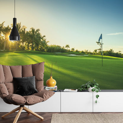 Golf Course Green Over Sunset Wallpaper Mural. #FT-3797