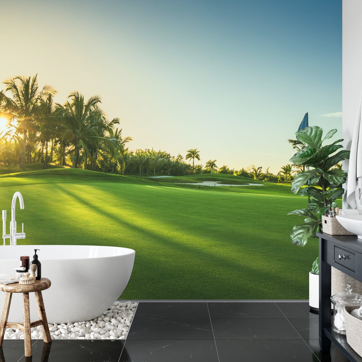 Golf Course Green Over Sunset Wallpaper Mural. #FT-3797