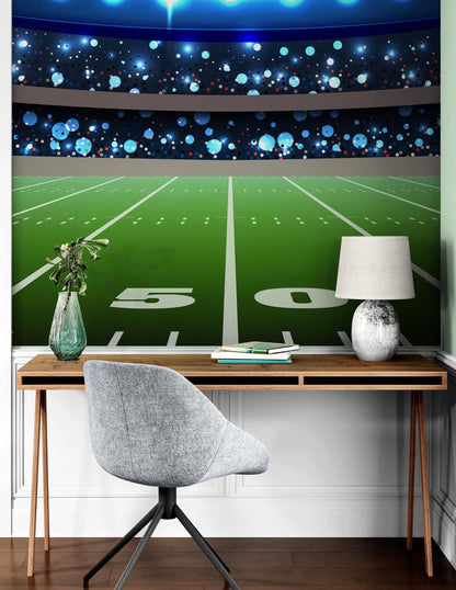 Football Stadium Wallpaper Mural. Bright lights over 50 yard line. #6787