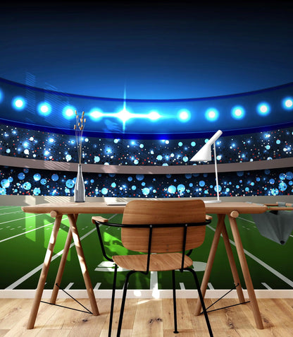 Football Stadium Wallpaper Mural. Bright lights over 50 yard line. #6787