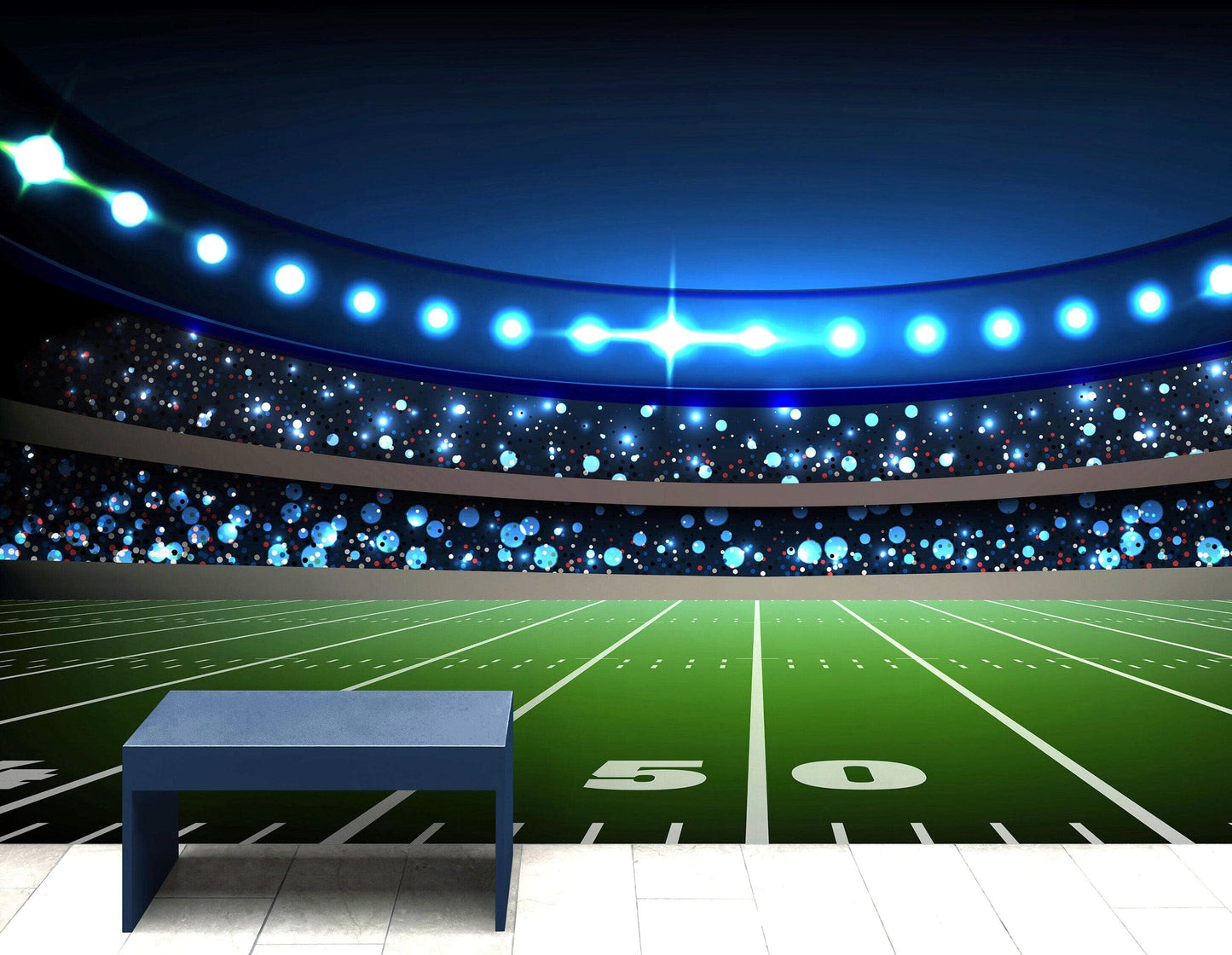 Football Stadium Wallpaper Mural. Bright lights over 50 yard line. #6787