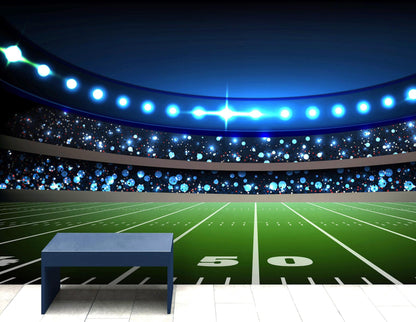 Football Stadium Wallpaper Mural. Bright lights over 50 yard line. #6787