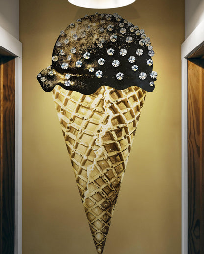 Glamour Room Decor. Gold Ice Cream Cone and Diamonds Wallpaper Mural. #6826