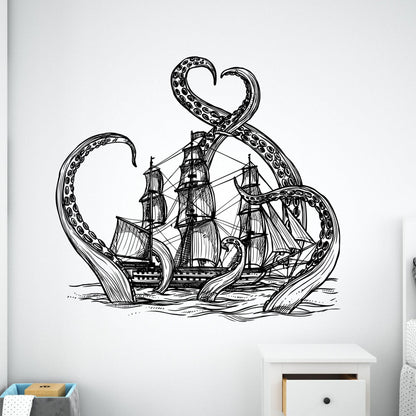 Adventure with Kraken Attacking Ship Wall Decal Sticker. #6784