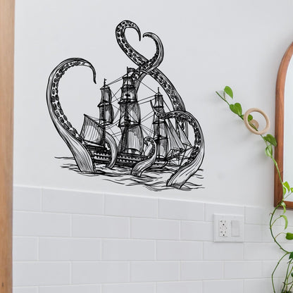 Adventure with Kraken Attacking Ship Wall Decal Sticker. #6784