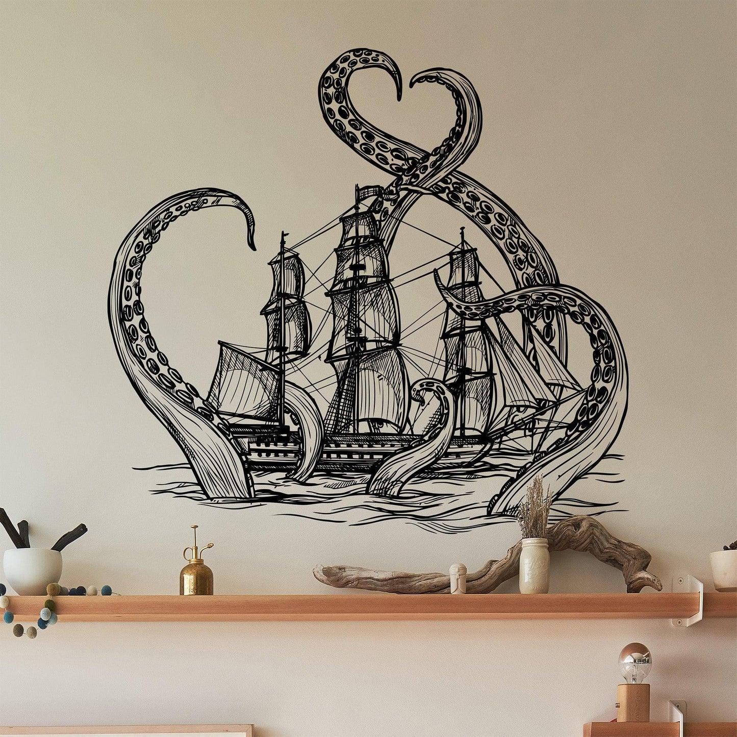 Adventure with Kraken Attacking Ship Wall Decal Sticker. #6784