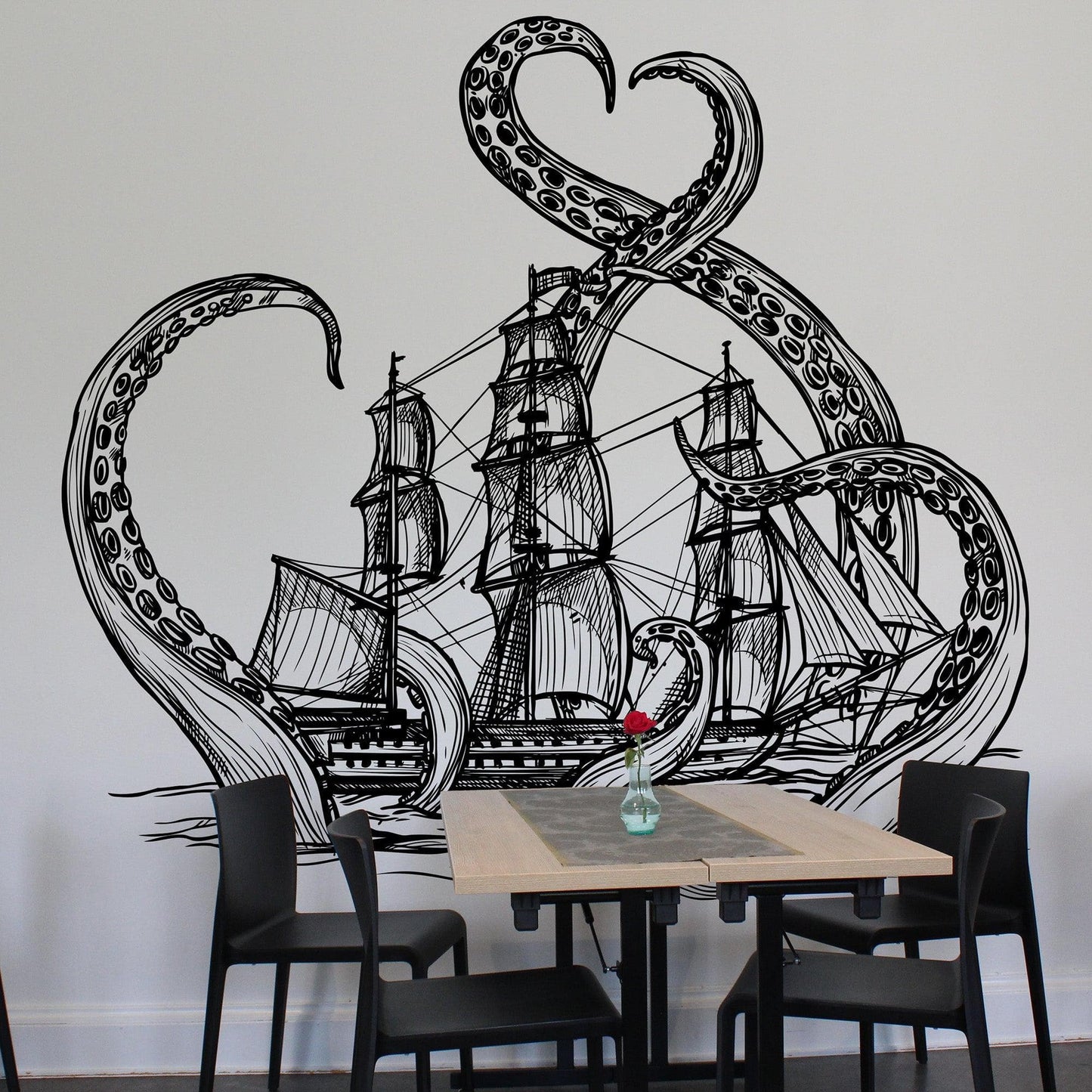 Adventure with Kraken Attacking Ship Wall Decal Sticker. #6784