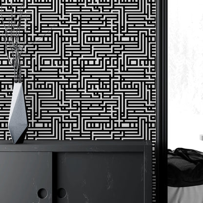 Abstract Maze Black and White Wallpaper Mural. #6739