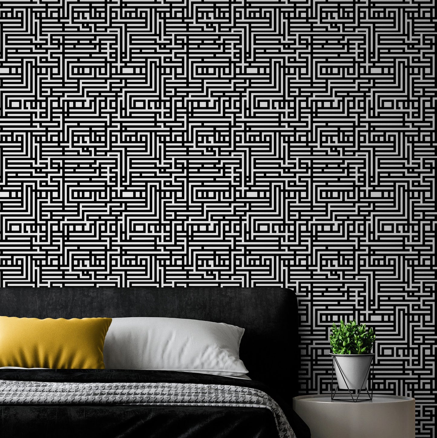 Abstract Maze Black and White Wallpaper Mural. #6739